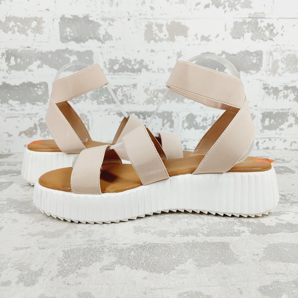 NEW Madden Girl Beige Platform Strappy Elastic Sandals V250 - Picture 3 of 10